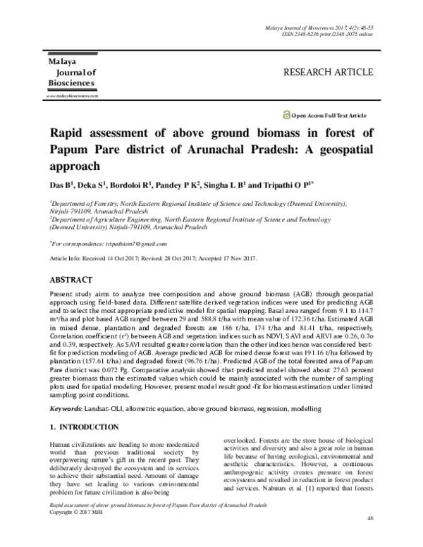 (PDF) Rapid assessment of above ground biomass in forest of Papum Pare ...
