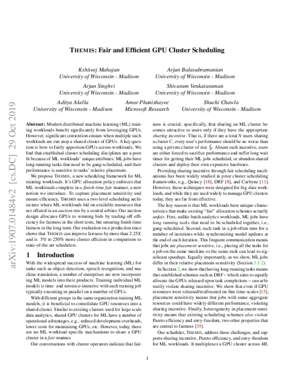 (PDF) Themis: Fair and Efficient GPU Cluster Scheduling for Machine ...