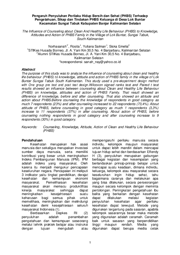 (PDF) The ; Influence of Counseling about Clean And Healthy Life ...