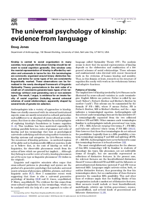 (PDF) The universal psychology of kinship: evidence from language