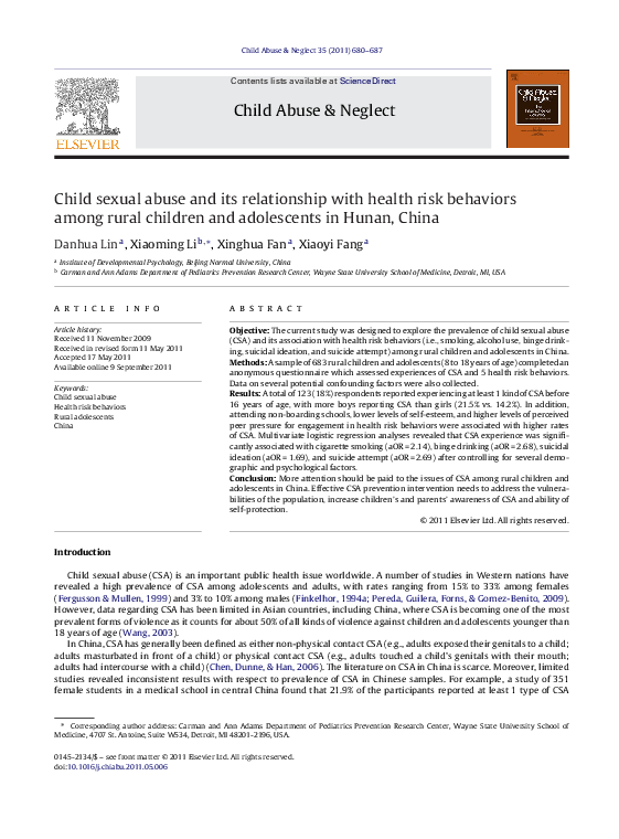 (PDF) Child sexual abuse and its relationship with health risk ...