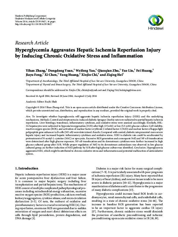 (PDF) Hyperglycemia Aggravates Hepatic Ischemia Reperfusion Injury by ...