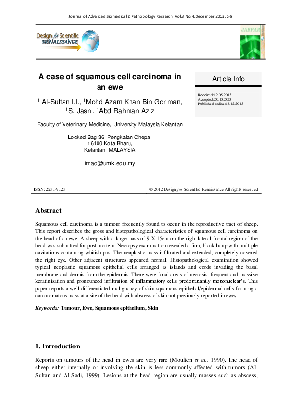 (PDF) A case of squamous cell carcinoma in an ewe