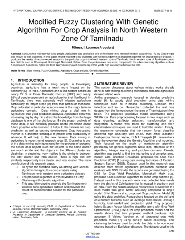 (PDF) Modified Fuzzy Clustering With Genetic Algorithm For Crop ...