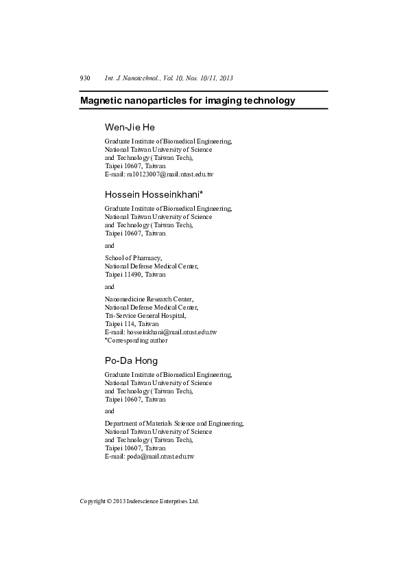 (PDF) Magnetic nanoparticles for imaging technology