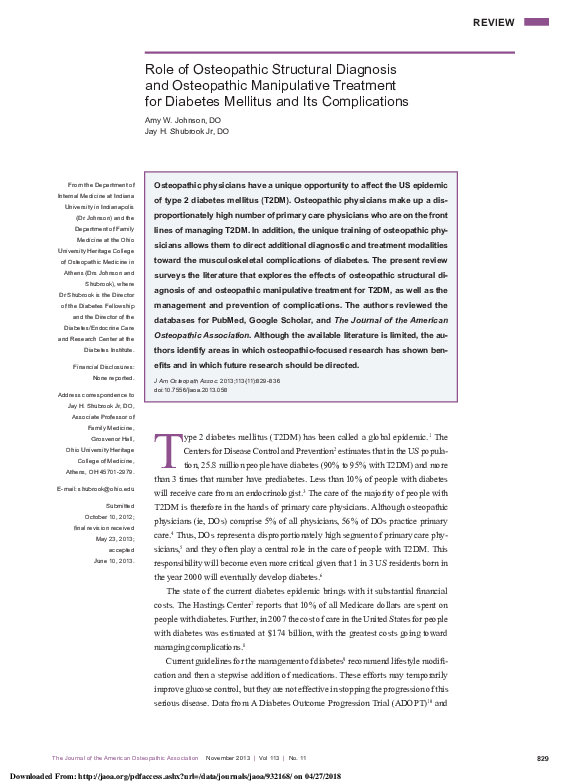(PDF) Role of Osteopathic Structural Diagnosis and Osteopathic Manipulative Treatment for