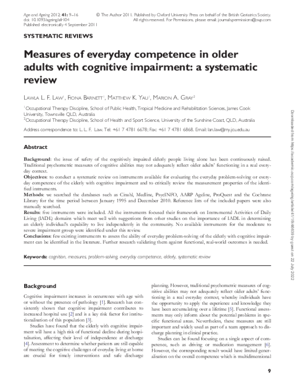(PDF) Measures of everyday competence in older adults with cognitive ...
