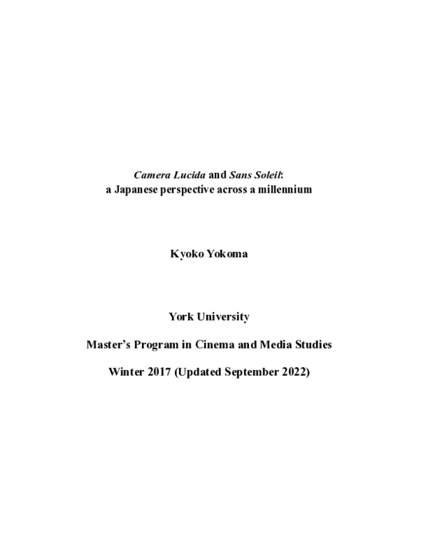 (PDF) Camera Lucida and Sans Soleil: a Japanese perspective across a ...