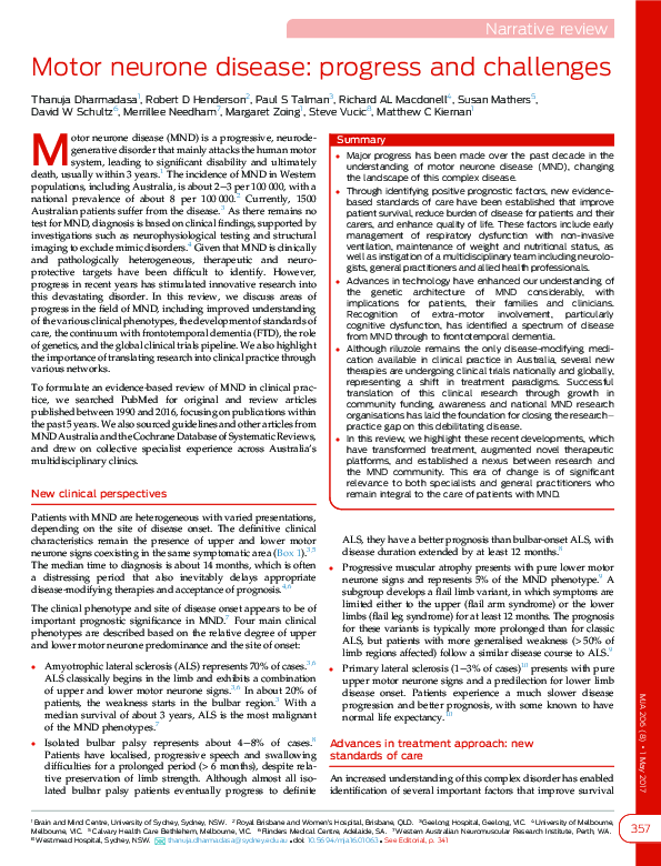 (PDF) Motor neurone disease progress and challenges Margaret zoing