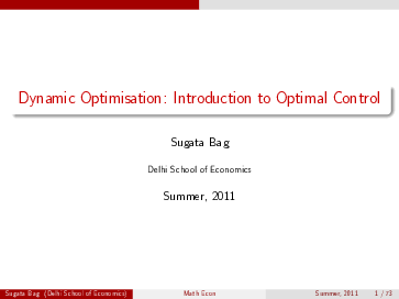 (PDF) Dynamic Optimisation: Introduction to Optimal Control