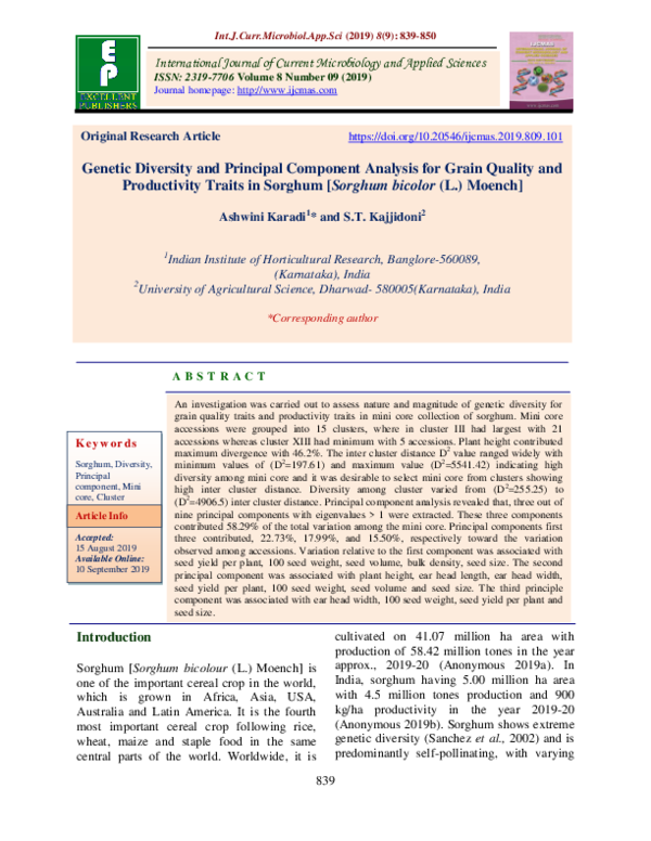 (PDF) Genetic Diversity and Principal Component Analysis for Grain ...