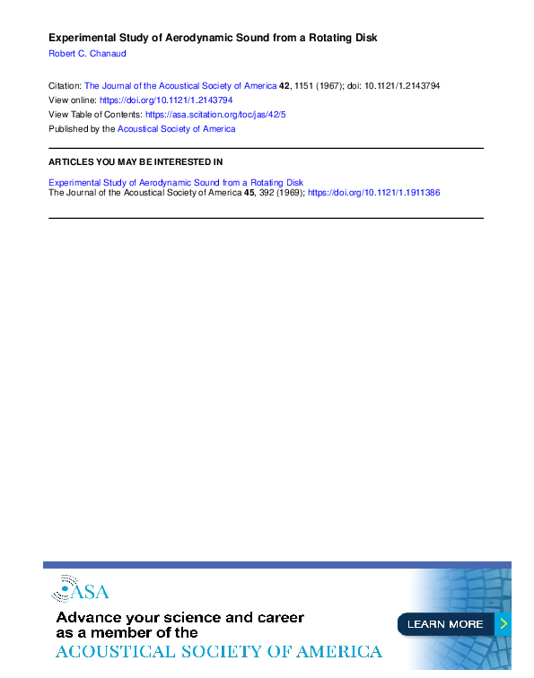 (PDF) Experimental Study of Aerodynamic Sound from a Rotating Disk