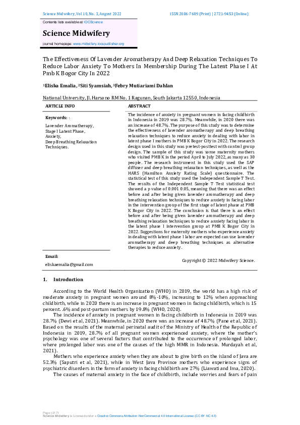 (PDF) The Effectiveness Of Lavender Aromatherapy And Deep Relaxation ...