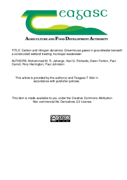 (PDF) Carbon and nitrogen dynamics: Greenhouse gases in groundwater ...