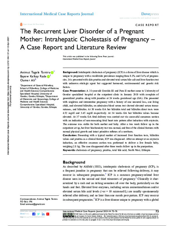 (PDF) The Recurrent Liver Disorder of a Pregnant Mother Intrahepatic