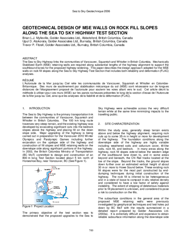 (PDF) Geotechnical Design of Mse Walls on Rock Fill Slopes Along the ...