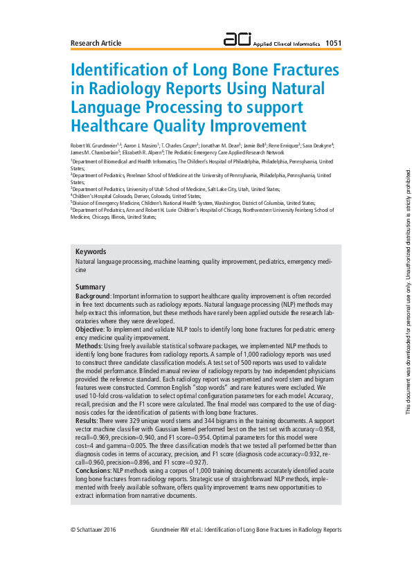 (PDF) Identification of Long Bone Fractures in Radiology Reports Using ...