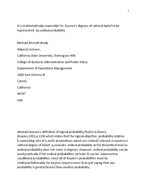  doc keynes s definition of logical probability excludes ordinal