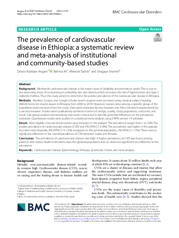 (PDF) The prevalence of cardiovascular disease in Ethiopia: a ...