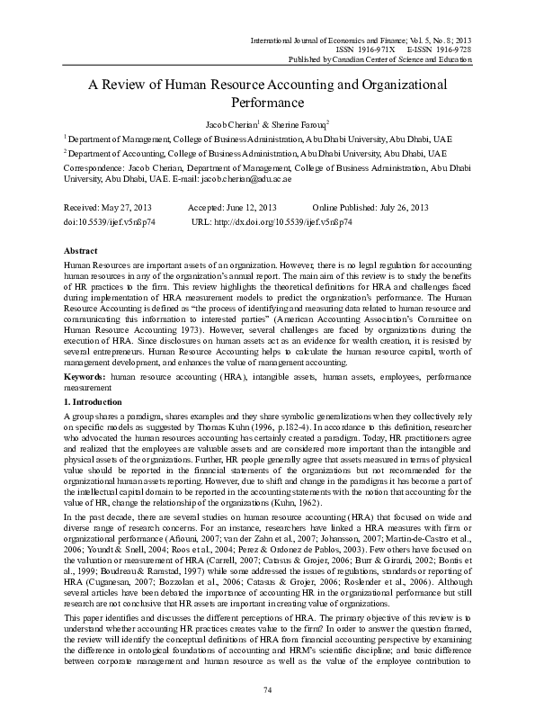 (PDF) A Review of Human Resource Accounting and Organizational Performance