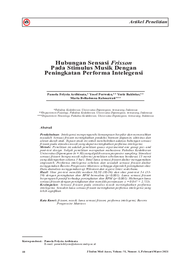 (PDF) Hubungan Sensasi Frisson Pada Stimulus Musik Dengan Peningkatan ...