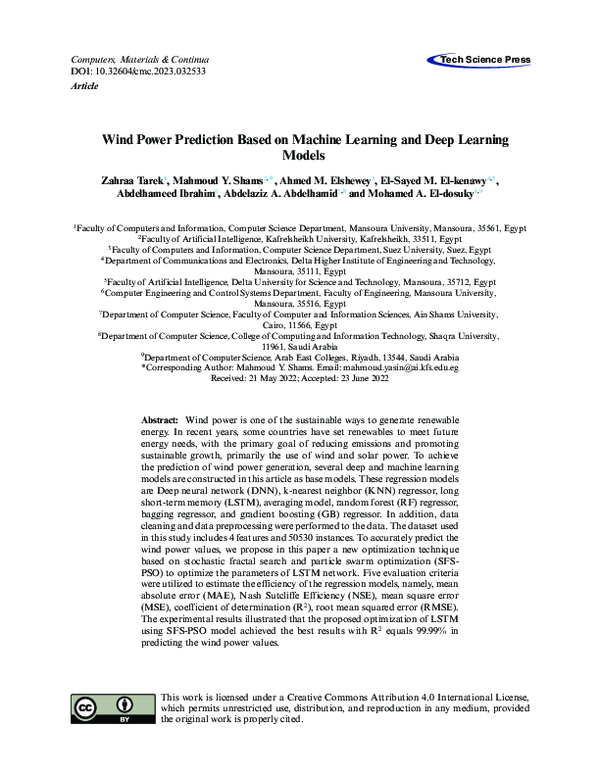 (PDF) Wind Power Prediction Based on Machine Learning and Deep Learning ...