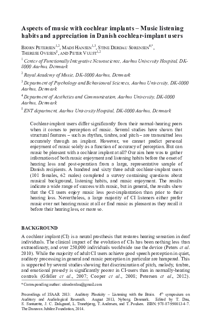 (PDF) Aspects of music with cochlear implants – Music listening habits ...