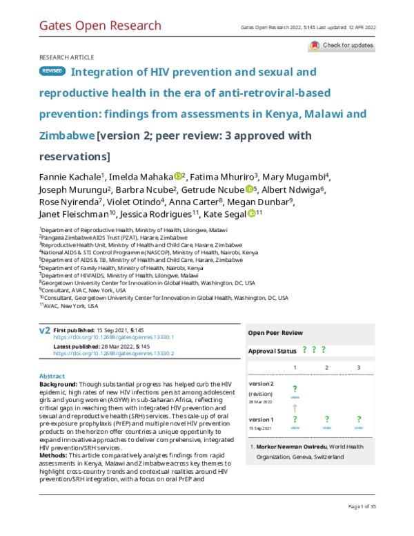 (PDF) Integration of HIV prevention and sexual and reproductive health ...