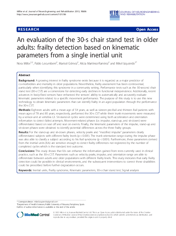(PDF) An evaluation of the 30s chair stand test in older adults