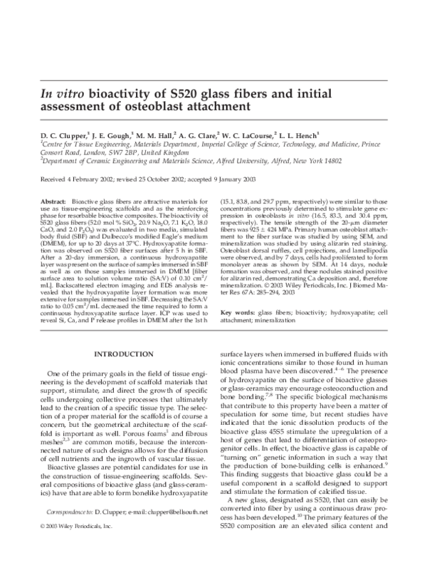 (PDF) In vitro bioactivity of S520 glass fibers and initial assessment ...