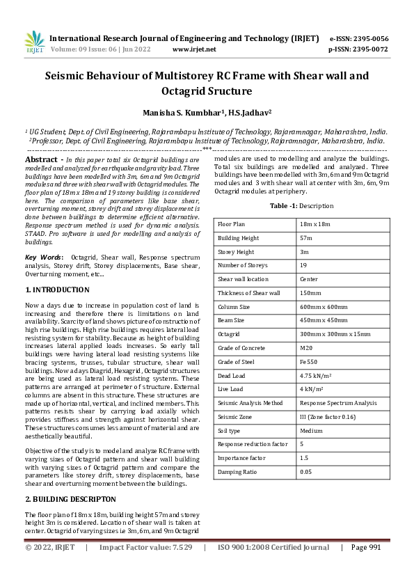 (PDF) Seismic Behaviour of Multistorey RC Frame with Shear wall and ...