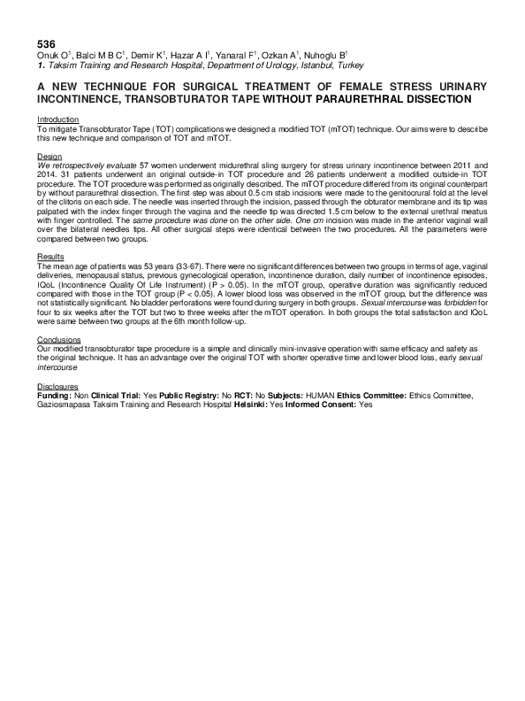 (PDF) A New Technique for Surgical Treatment of Female Stress Urinary ...