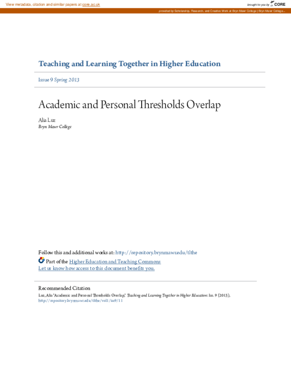 (PDF) Academic and Personal Thresholds Overlap