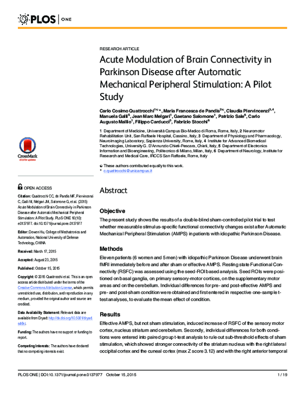 (PDF) Acute Modulation of Brain Connectivity in Parkinson Disease after ...