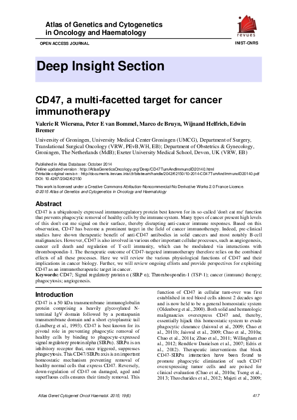 (PDF) CD47, a multi-facetted target for cancer immunotherapy