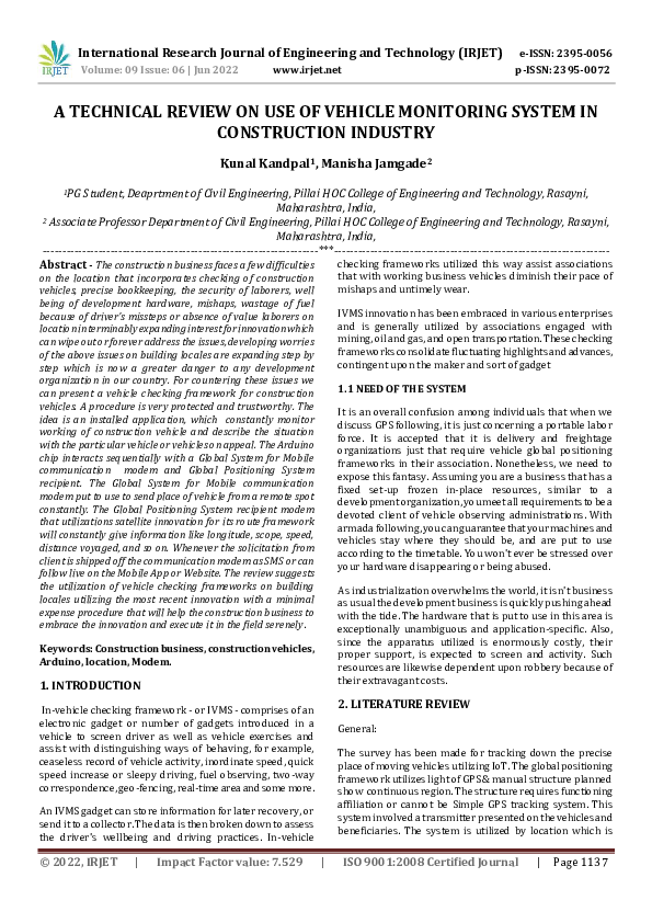 (PDF) A TECHNICAL REVIEW ON USE OF VEHICLE MONITORING SYSTEM IN ...