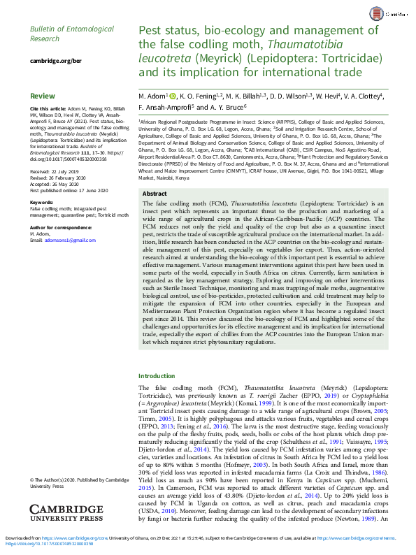 (PDF) Pest status, bio-ecology and management of the false codling moth ...