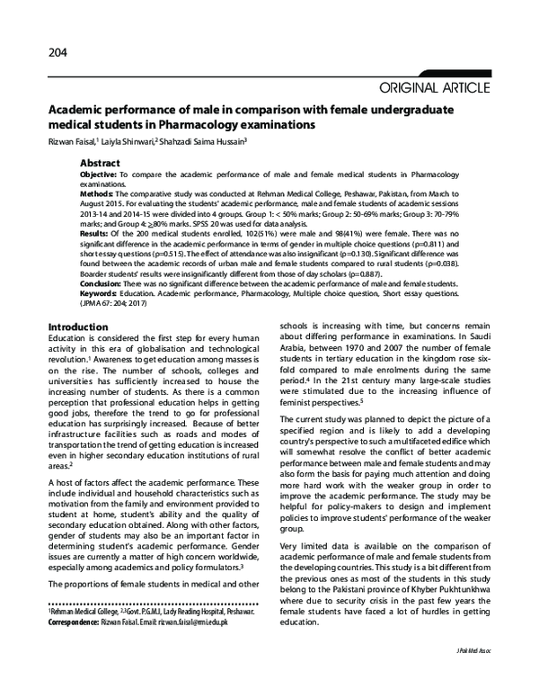 (PDF) Academic performance of male in comparison with female ...
