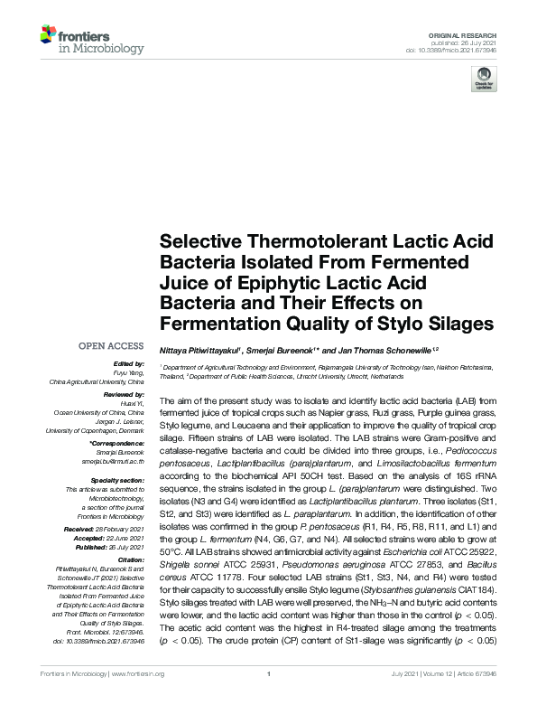 (PDF) Selective Thermotolerant Lactic Acid Bacteria Isolated From