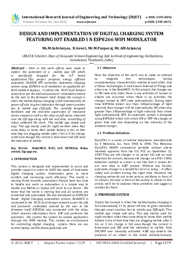 (PDF) DESIGN AND IMPLEMENTATION OF DIGITAL CHARGING SYSTEM FEATURING ...