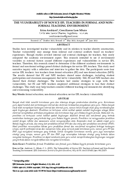 (PDF) The Vulnerability of Novice Efl Teachers in Formal and Non-Formal ...