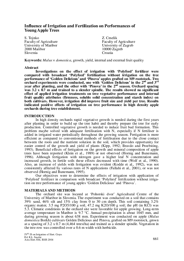 (PDF) Influence of Irrigation and Fertilization on Performances of ...