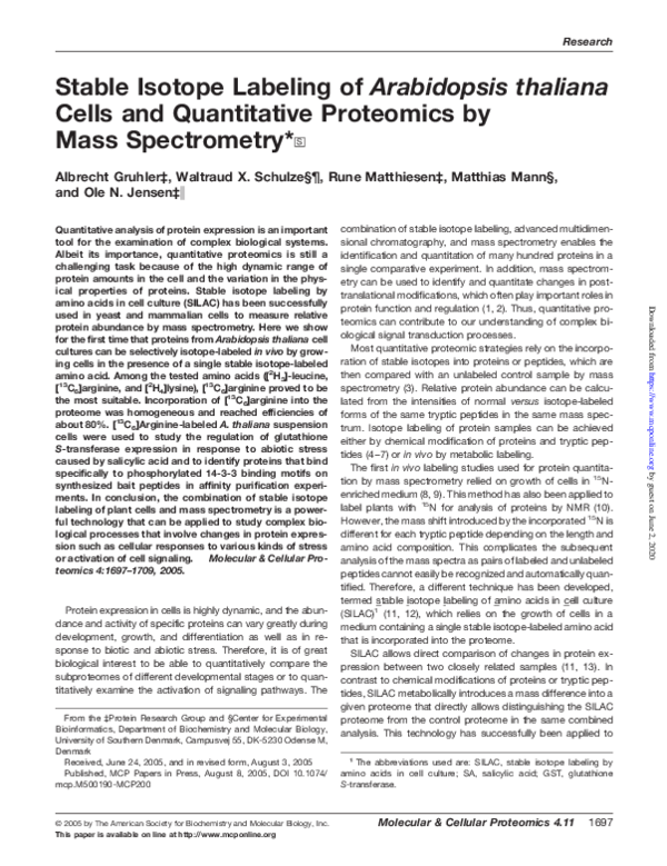 (PDF) Stable Isotope Labeling of Arabidopsis thaliana Cells and ...