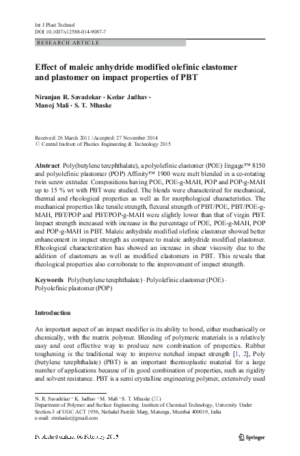 (PDF) Effect of maleic anhydride modified olefinic elastomer and ...