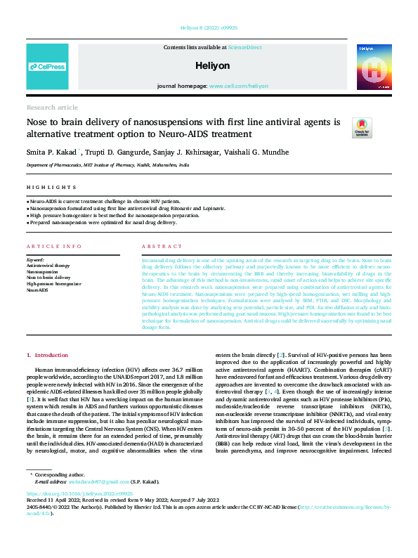 (PDF) Nose to brain delivery of nanosuspensions with first line ...
