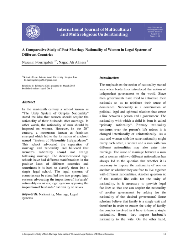 (PDF) A Comparative Study of Post-Marriage Nationality of Women in ...