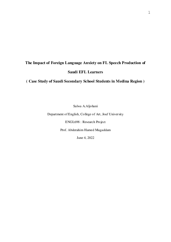 (PDF) The Impact of Foreign Language Anxiety on FL Speech Production of ...