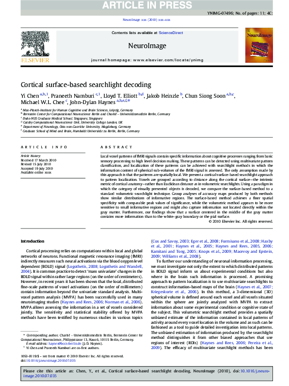 (PDF) Cortical surface-based searchlight decoding