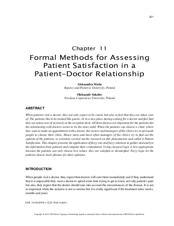 (PDF) Formal Methods for Assessing Patient Satisfaction in a Patient ...