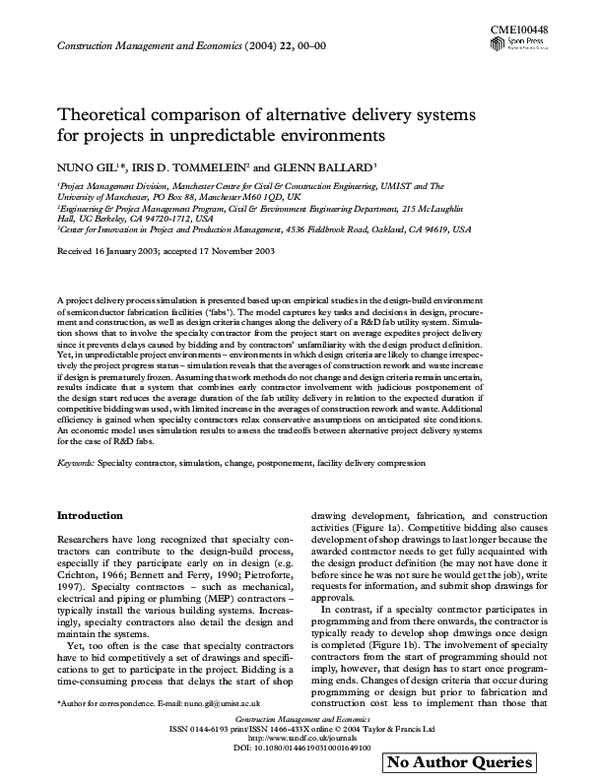 (PDF) Theoretical comparison of alternative delivery systems for ...